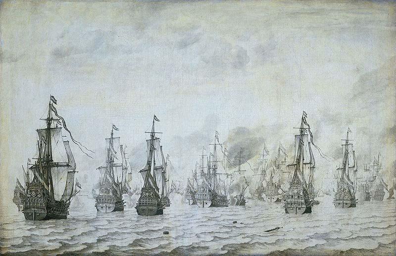 willem van de velde  the younger The naval battle against the Spaniards near Dunkerque, 18 february 1639 Spain oil painting art